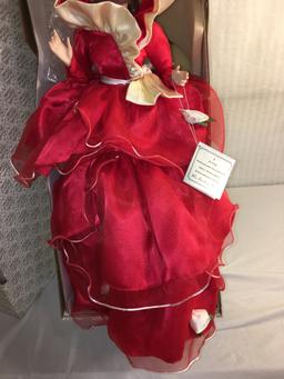 Collector Franklin Heirloom Danbury Mint Girl in Scarlett Dress Porcelain Doll Box: 26"x12"