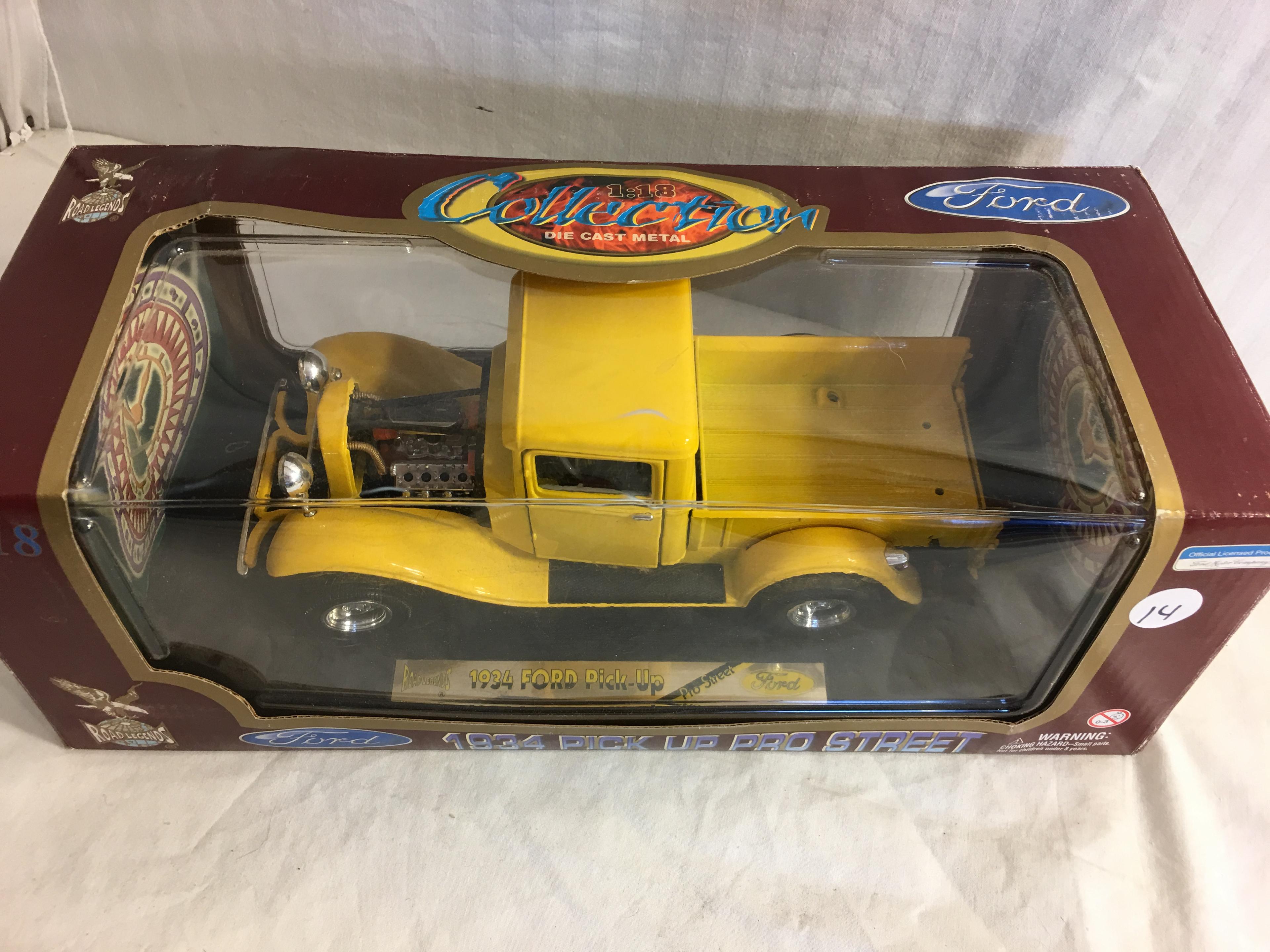 Collector NIB Road Legends 1934 Pick Up Pro Street Die Cast Metal 1:18 Scale Yellow Pickup