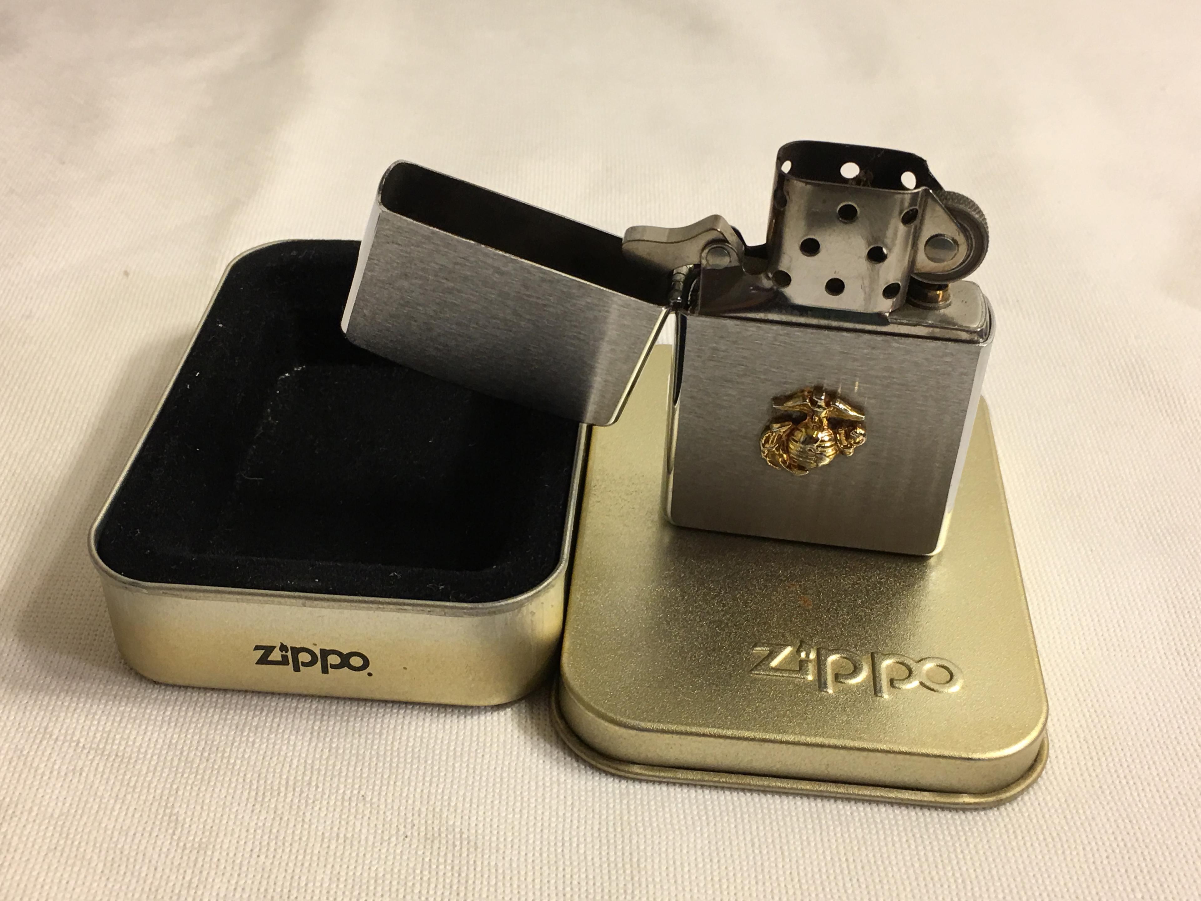 Collector J Zippo Xll Bradford Made in USA US Marines Stainless Steel Pocket Lighter 2.1/4"tall