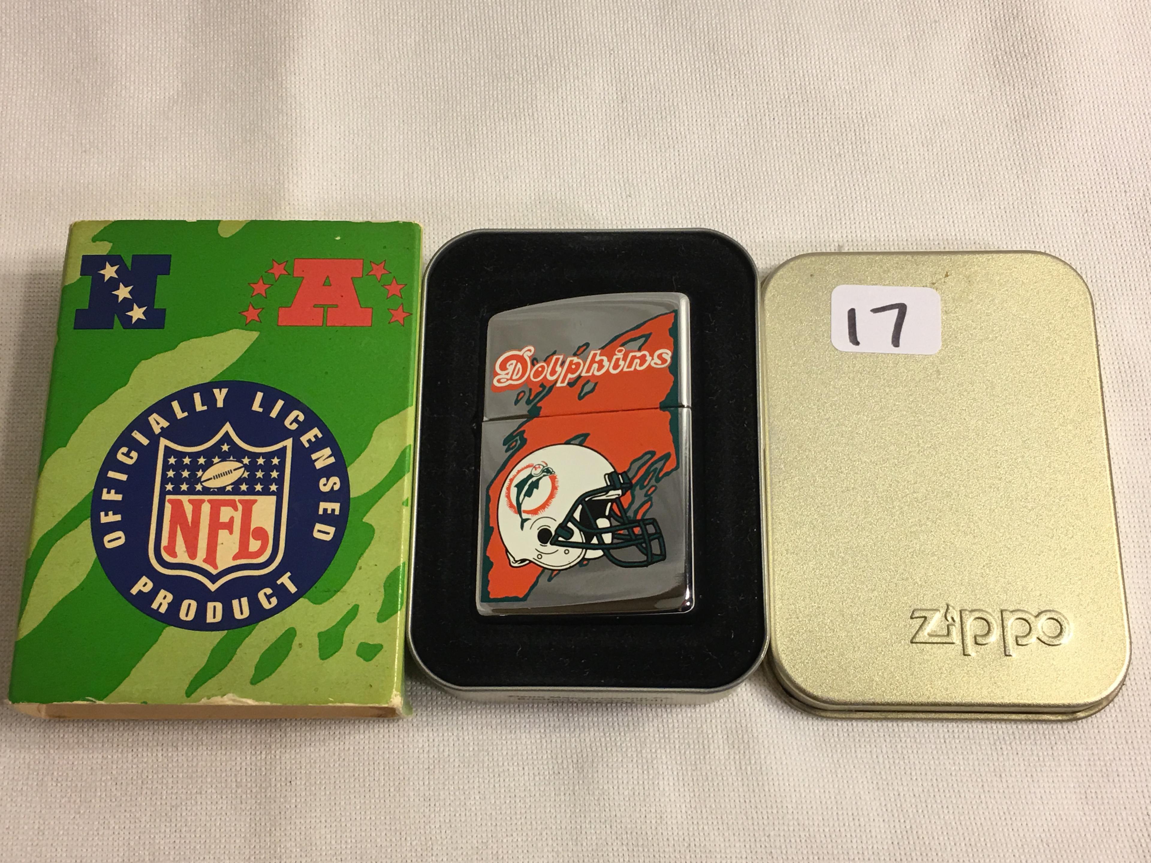 Collector B Zippo Xlll Team Dolphins Football Pocket Stainless Steel Lighter 2.1/4"tall