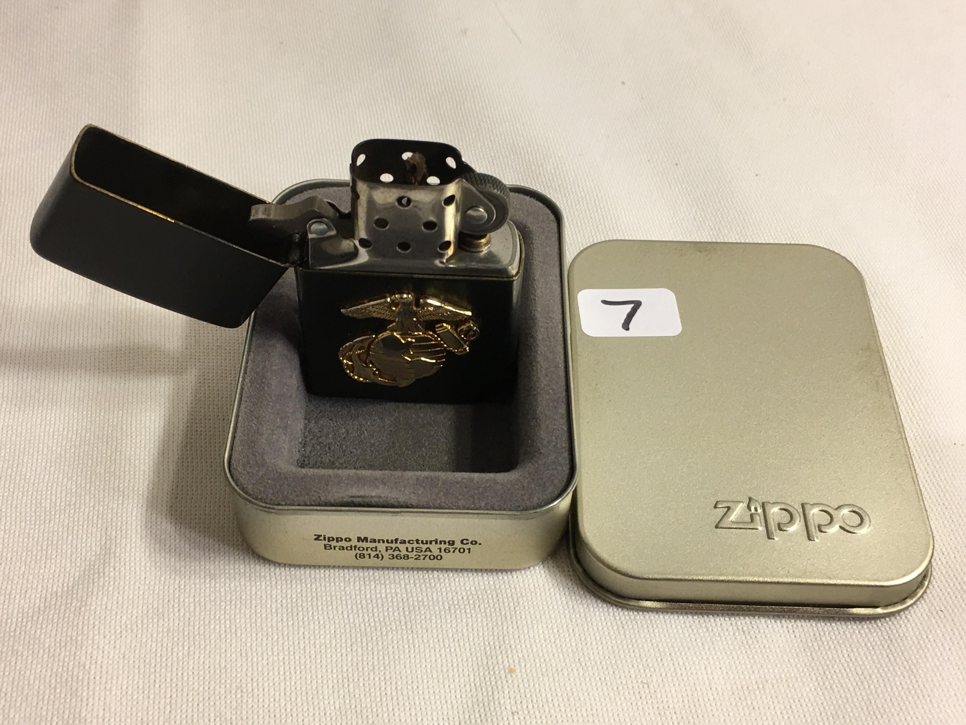 Collector D Zippo Xlll U.S. Marines Bradford Made in USA Pocket Black Lighter 2.1/4"tall