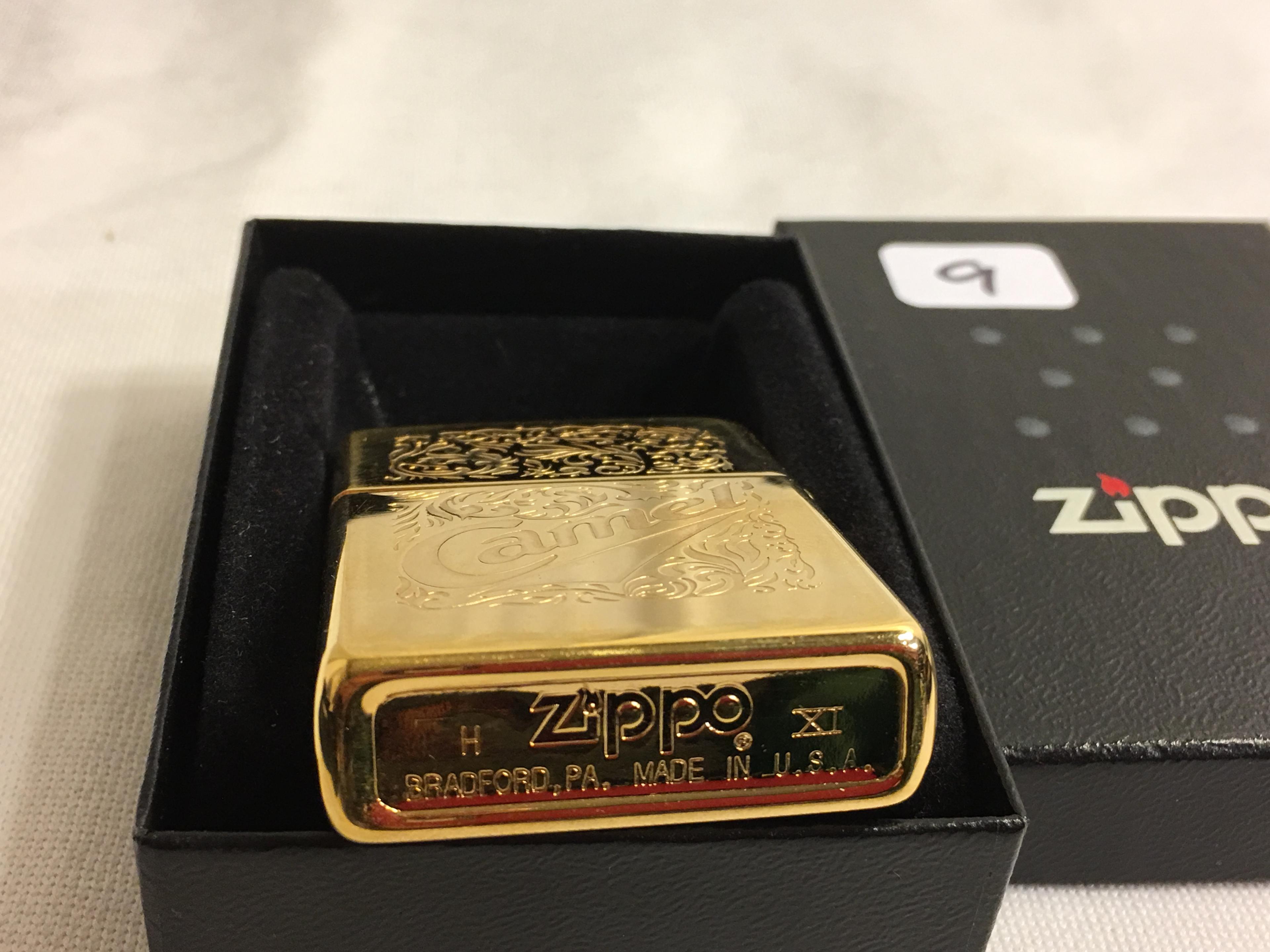 Collector H Zippo XI Bradford Made in USA Camel Gold Color Tone Pocket Lighter 2.1/4"Tall