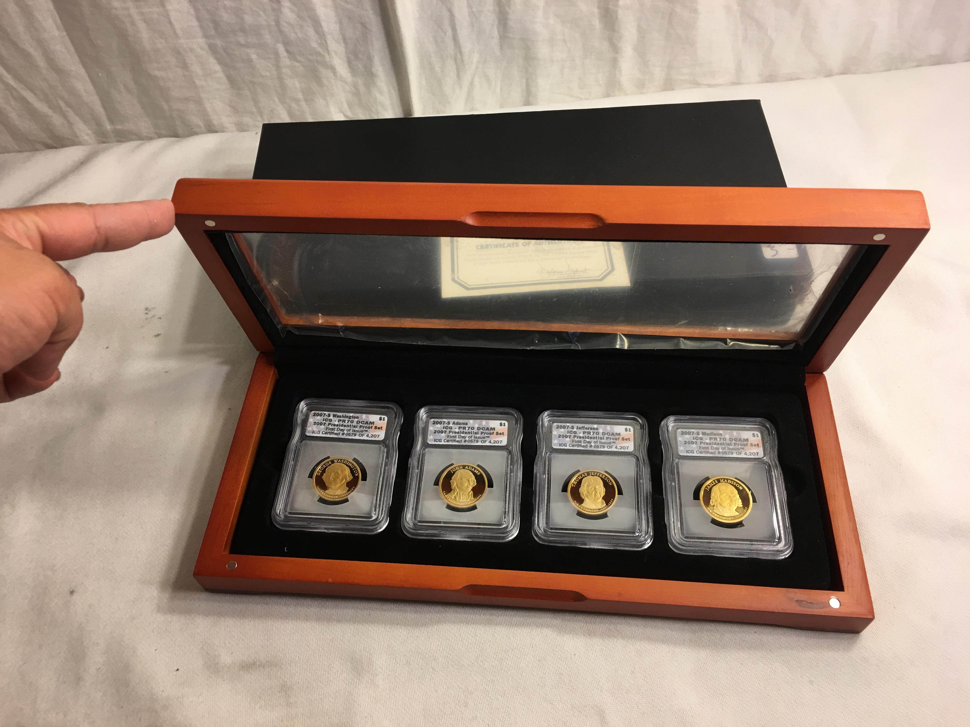 Collector 2007 Presidential Proof Set $1 First Commemorative Mint Collection Coins in Cherry Wood