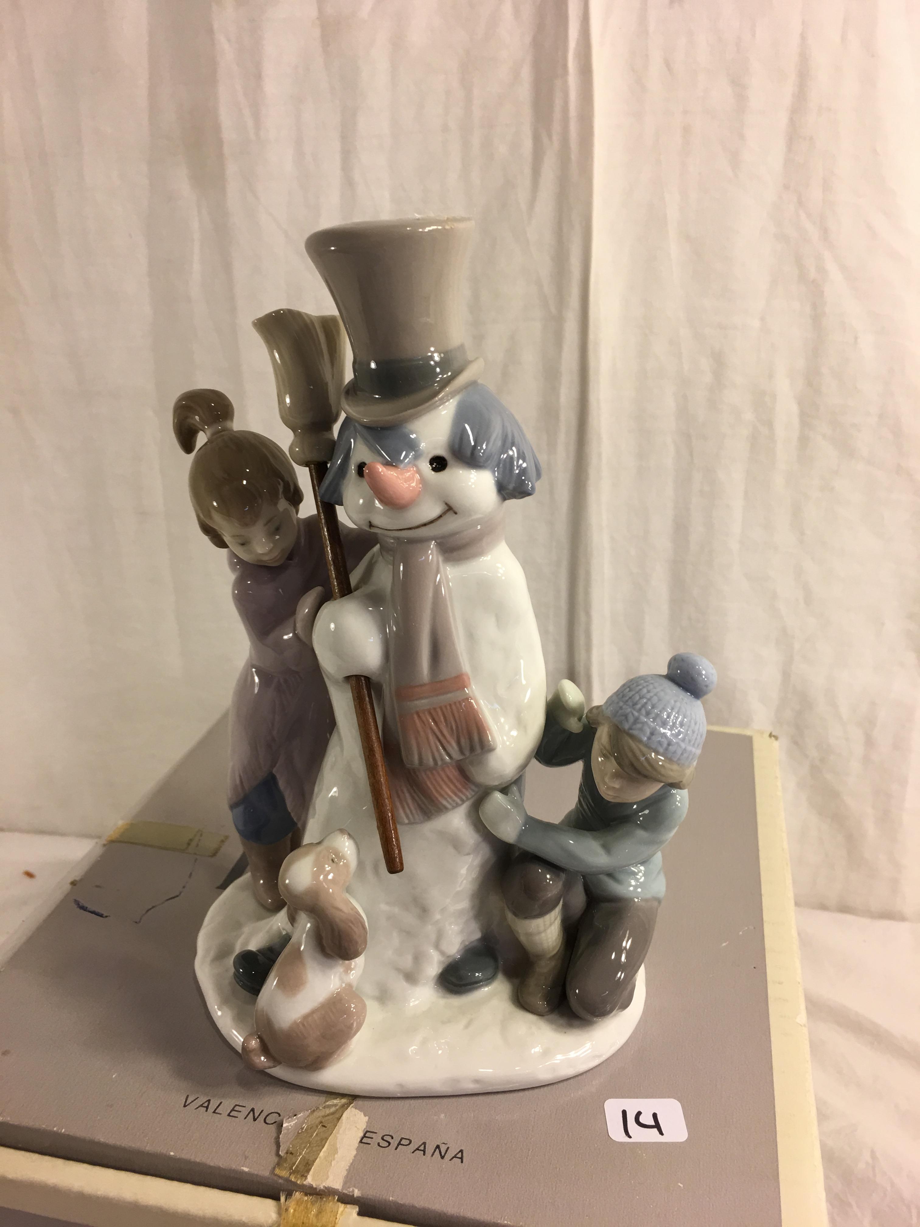 Collector Vintage Lladro Porcelain # 5713 Figural Grouping "The Snowman" Box Size:10x9x6.5"