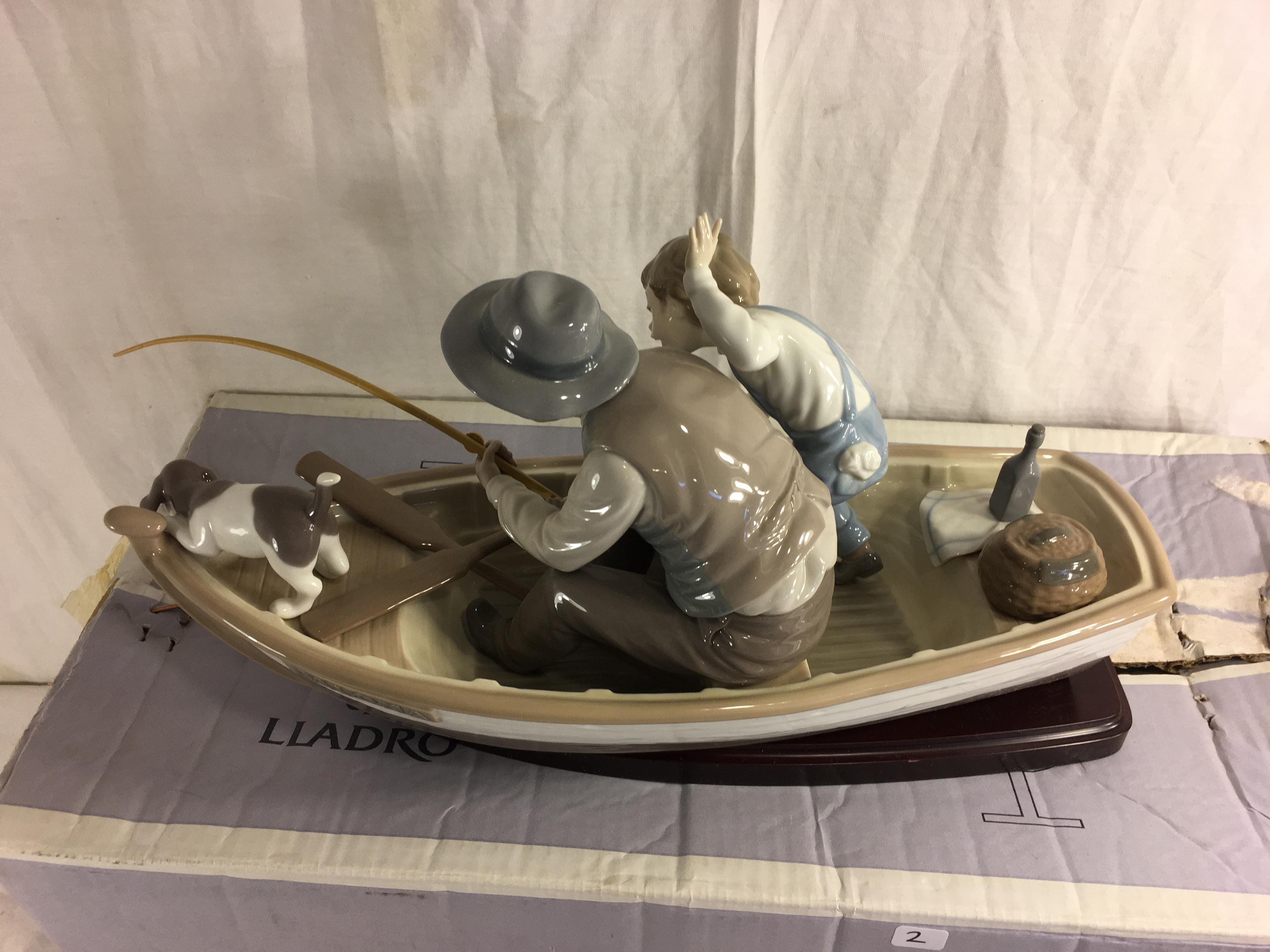 Collector  Lladro Fishing With Gramps Paloma Boat #5215 Box Size: 22"Width by 11"T By 11"Deep