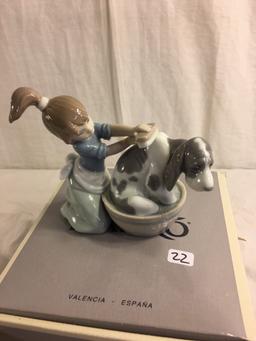 Collector Lladro "bashful Bather" #5455 Figurine Girl Bathing Dog Box Size:8"t by 7"Width Box