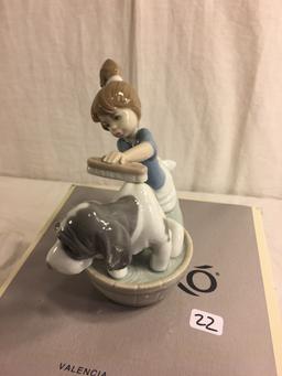 Collector Lladro "bashful Bather" #5455 Figurine Girl Bathing Dog Box Size:8"t by 7"Width Box