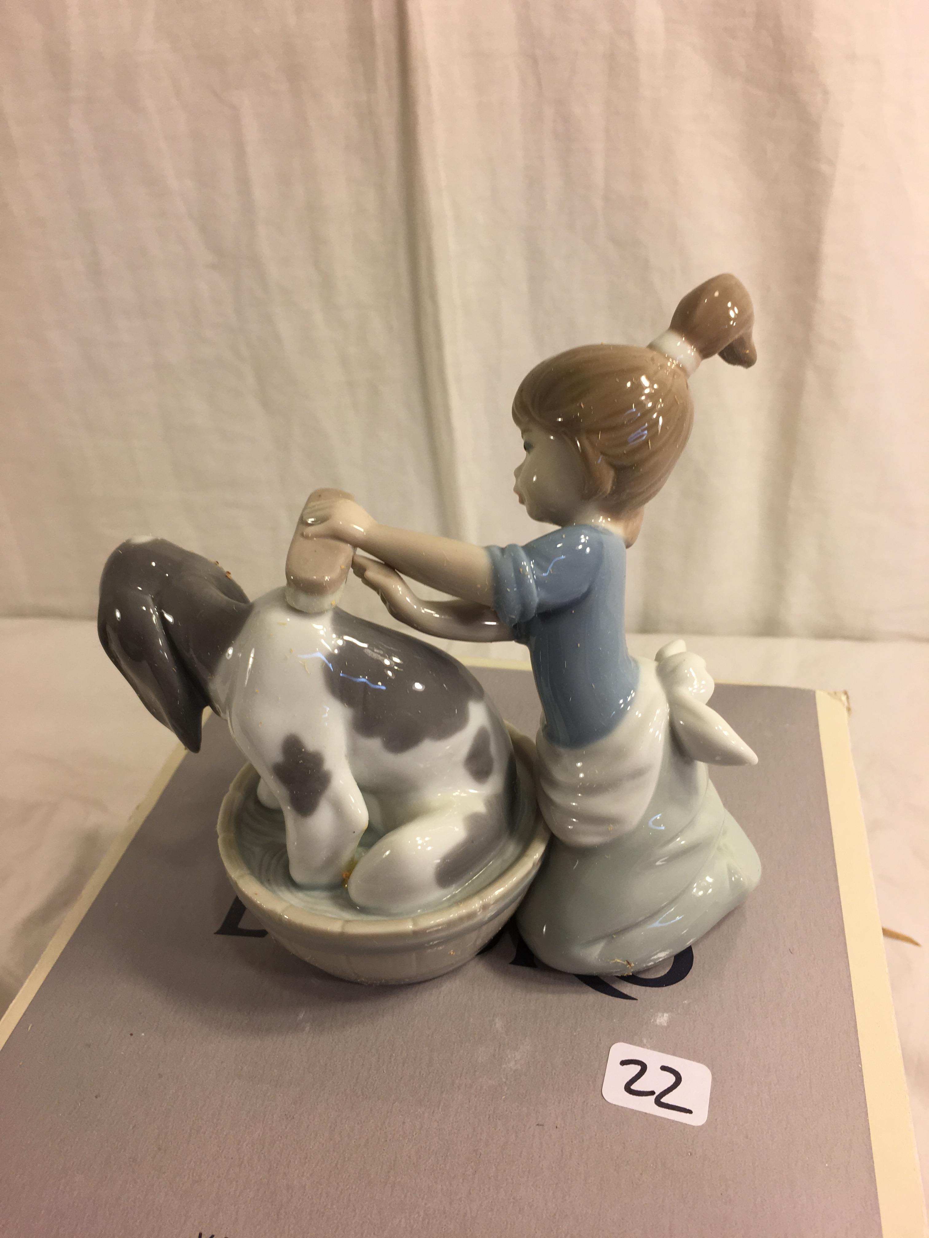 Collector Lladro "bashful Bather" #5455 Figurine Girl Bathing Dog Box Size:8"t by 7"Width Box