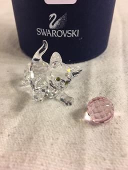 Collector Swarovski Crystal Cat playing with pink ball #631857 Figurine 1.5" w/box