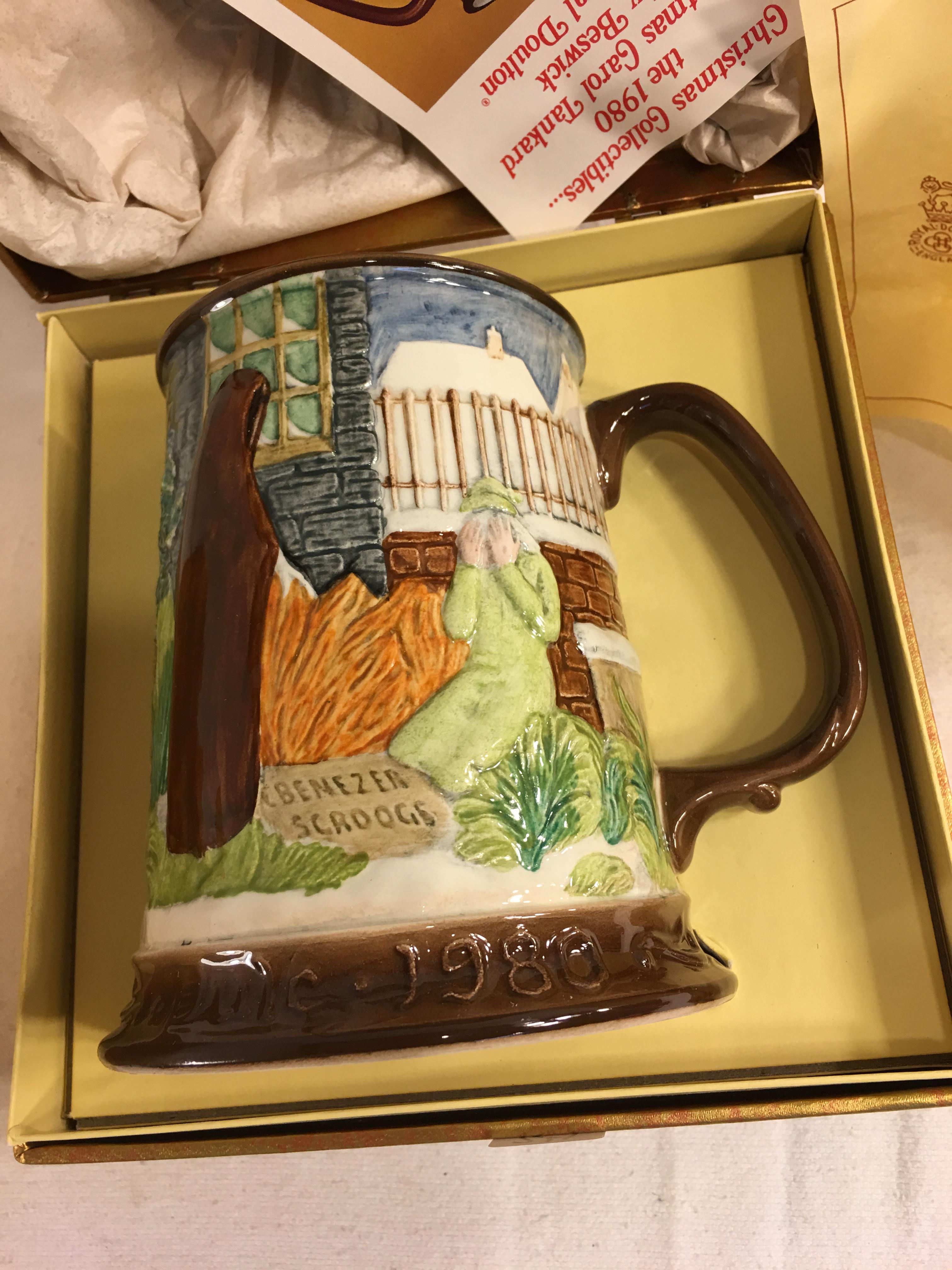 Collector Beswick Royal Doulton 1980 Christmas Carol Tankard Stein Mug in case