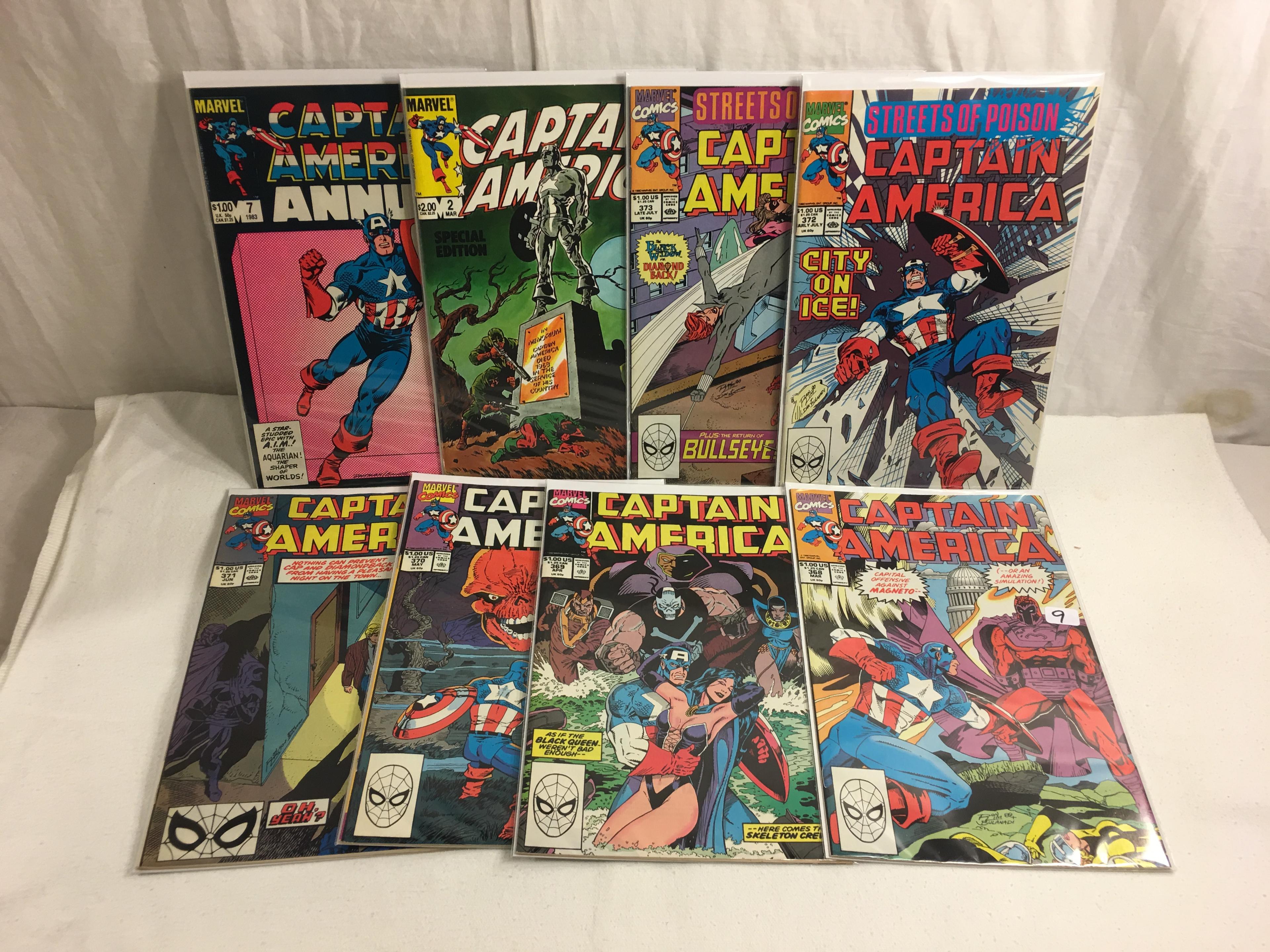 Lot of 9 Collector Vintage Marvel Comics Captain America No.368.369.370.371.372.373.2.7.