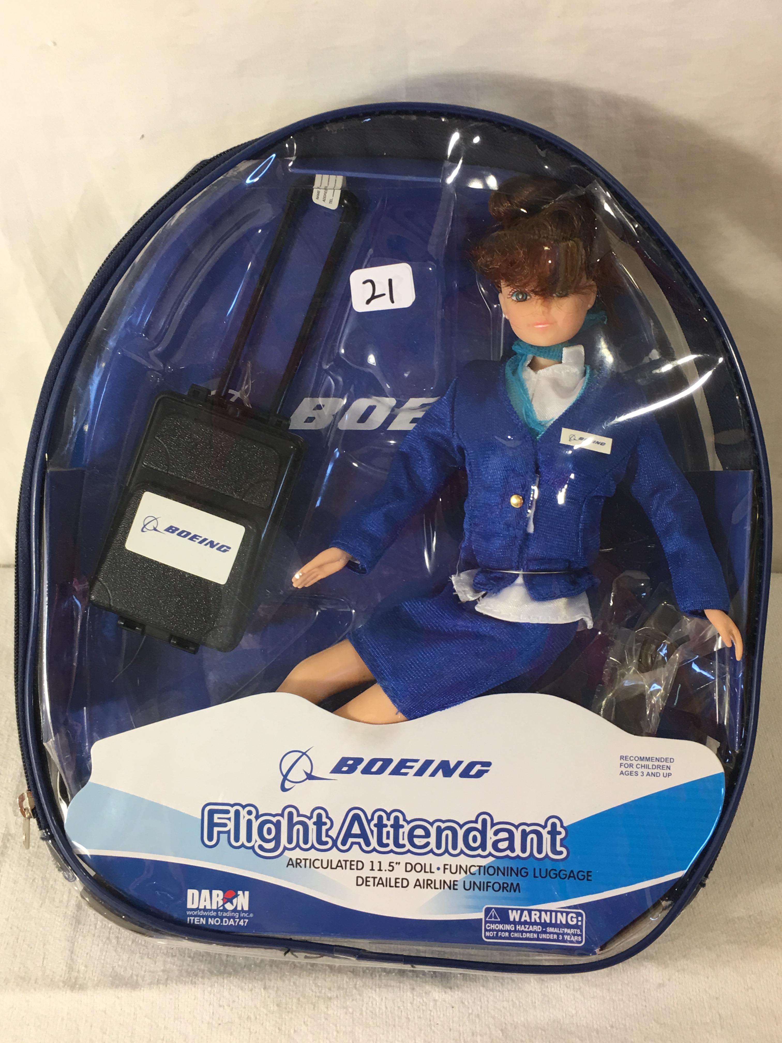 NIB Collector Daron Boeing Flight Attendant Doll in backpack case
