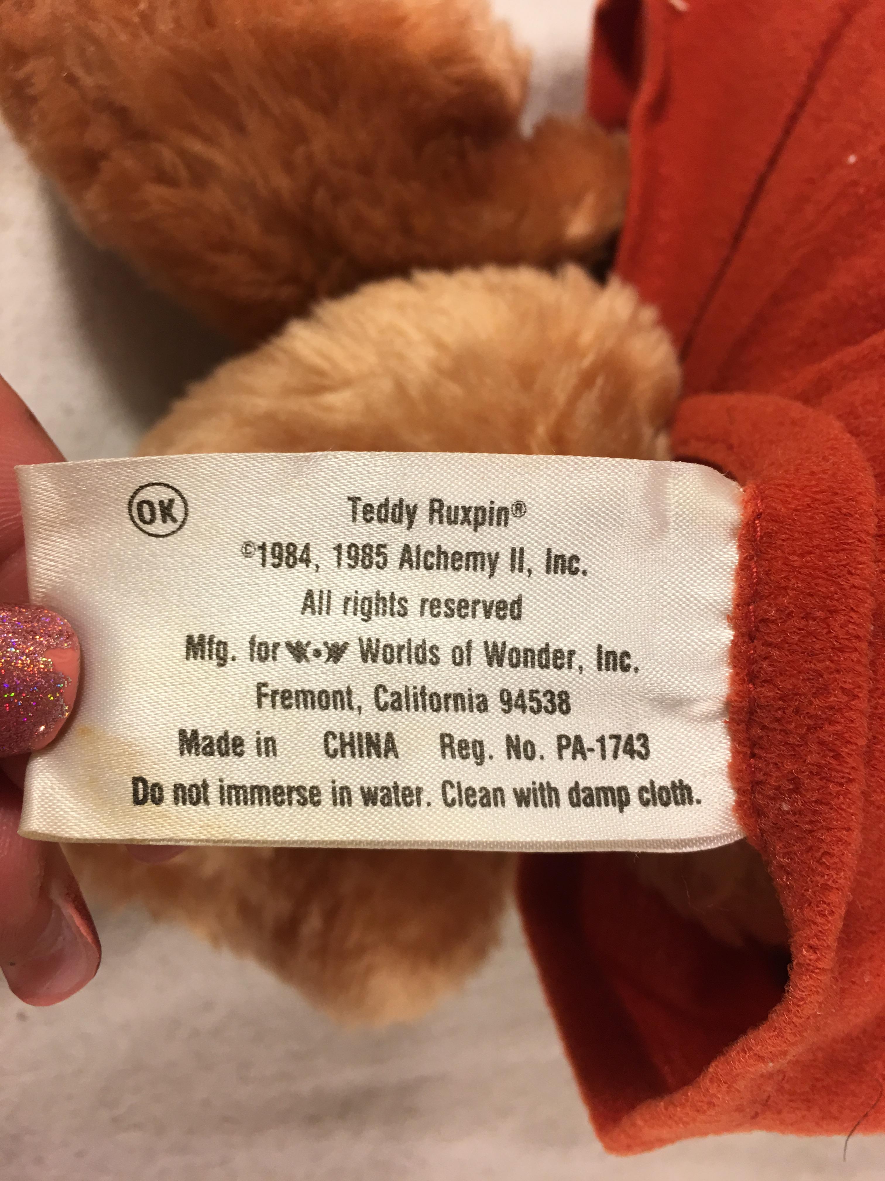 Collector Vintage 1985 Alchemy II World's of Wonder Teddy Ruxpin Animated Talking Teddy Bear 19" tal