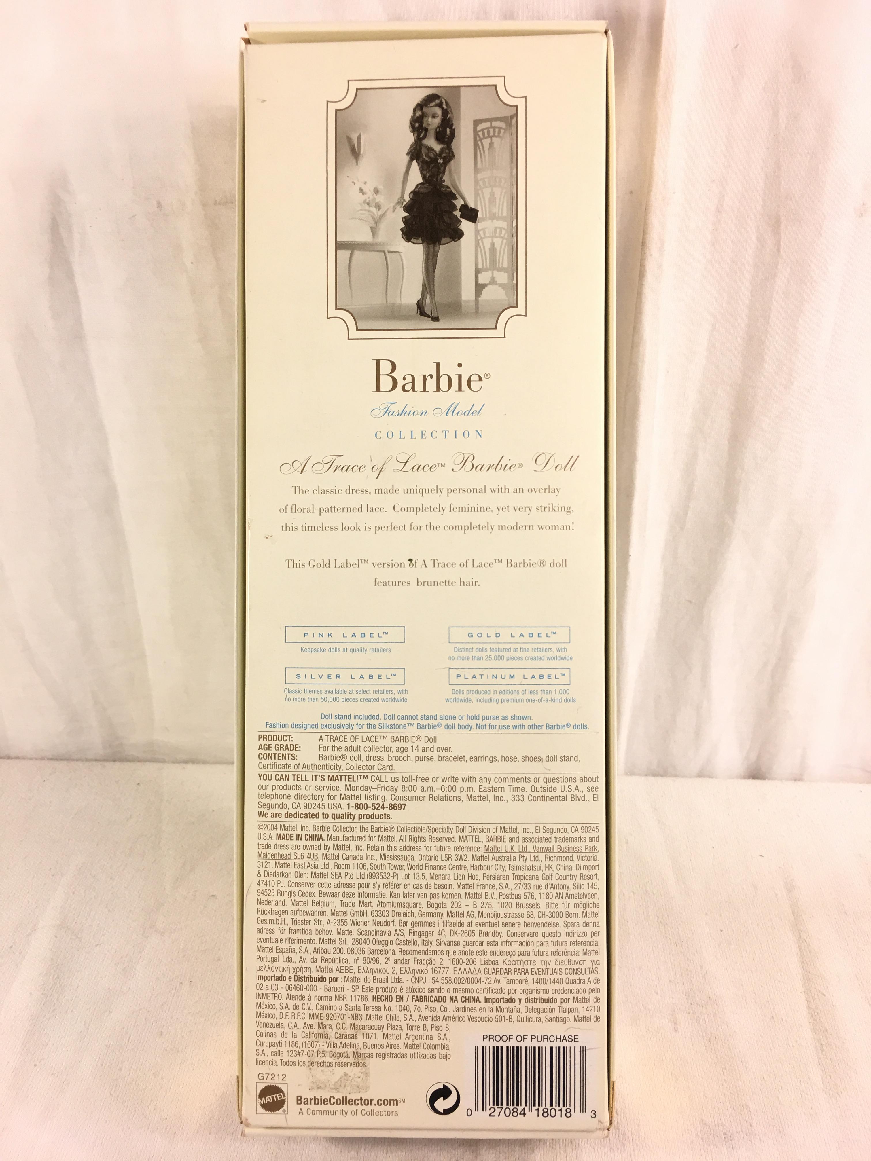 NIB Collector Genuine Silkstone Body Gold Label "A Trace of Lace" Fashion Model Barbie Doll Box: 13.