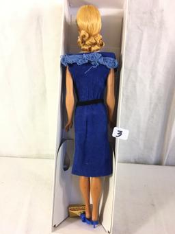 Collector Vintage 1961 Blonde Ponytail Barbie Doll in Blue Dress Outfit