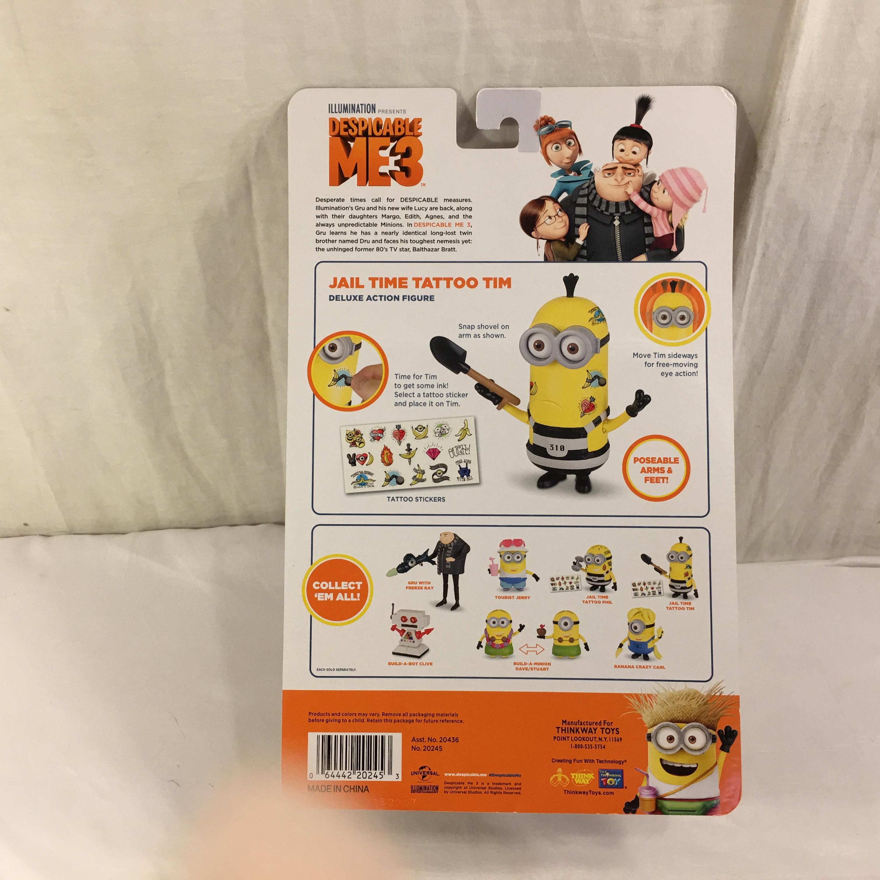 NIB Illumination Ent. Minions Deluxe Action Figure Despecable Me 3 Jail Time Tattoo Tim 6-7"