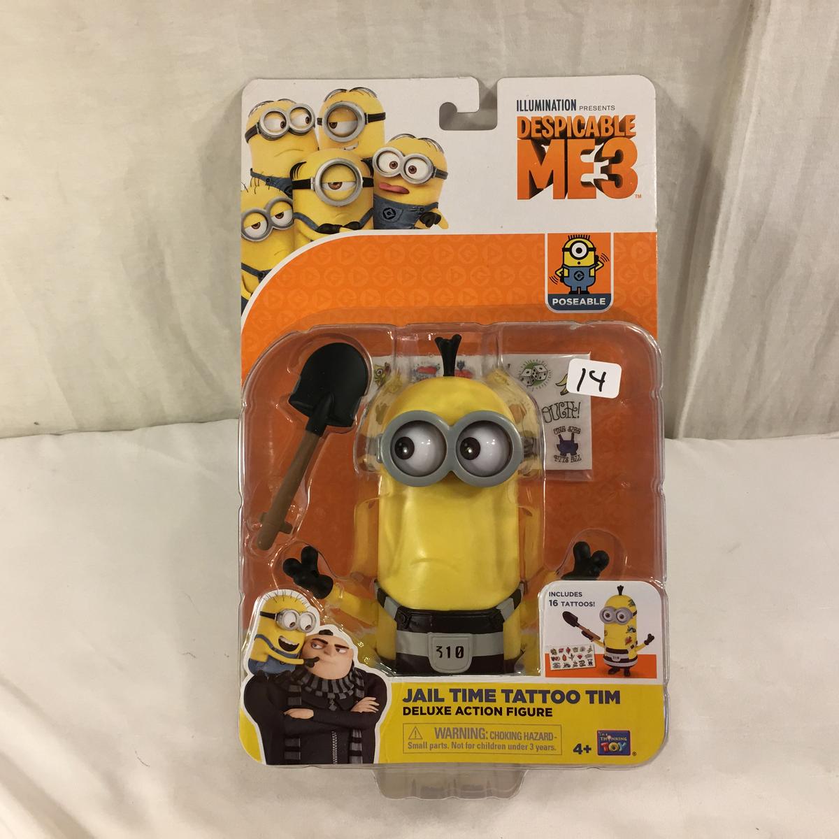 NIB Illumination Ent. Minions Deluxe Action Figure Despecable Me 3 Jail Time Tattoo Tim 6-7"