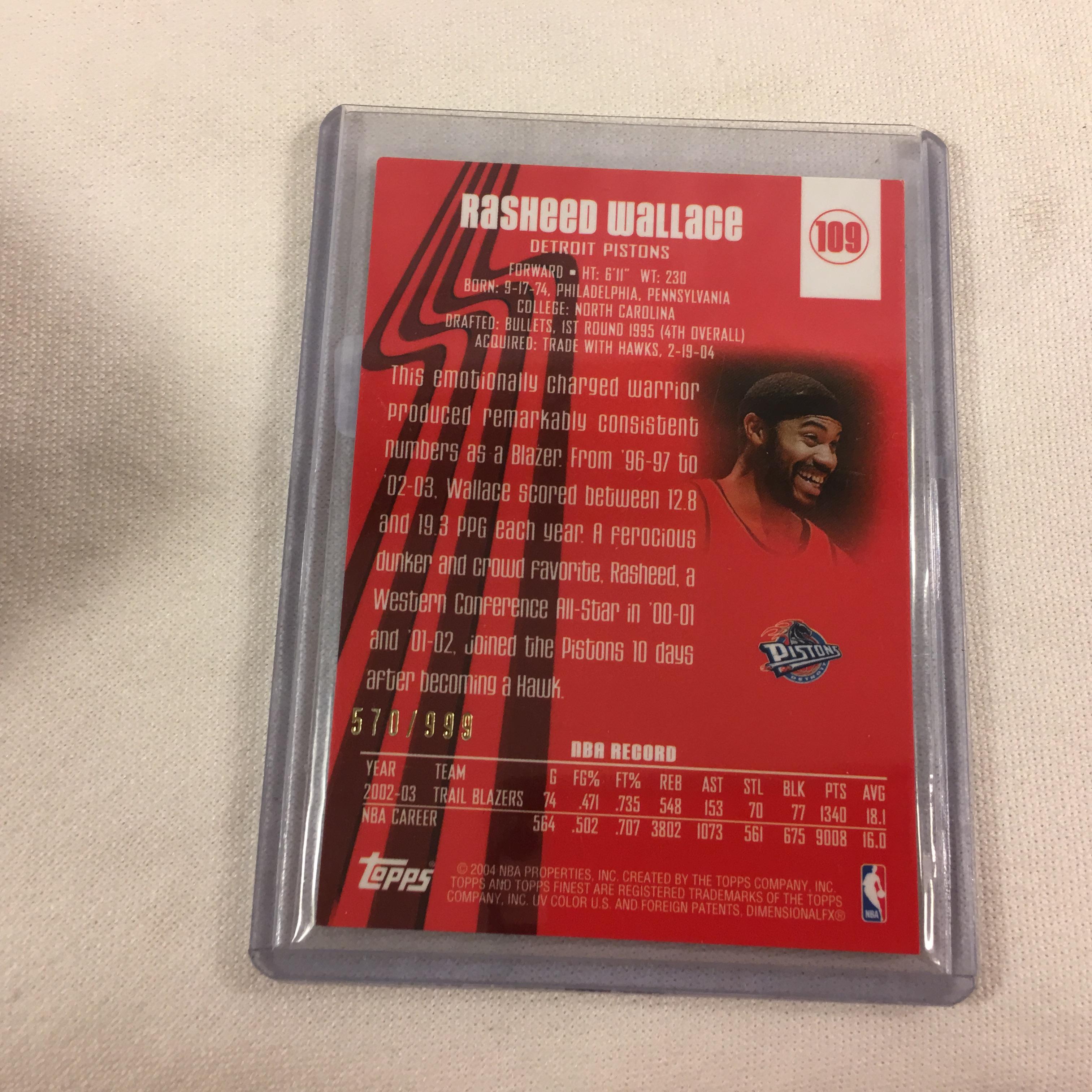 Collector 2004 NBA Topps Finest Rasheed Wallace Pistons Authentic Game Worn Jersey Card