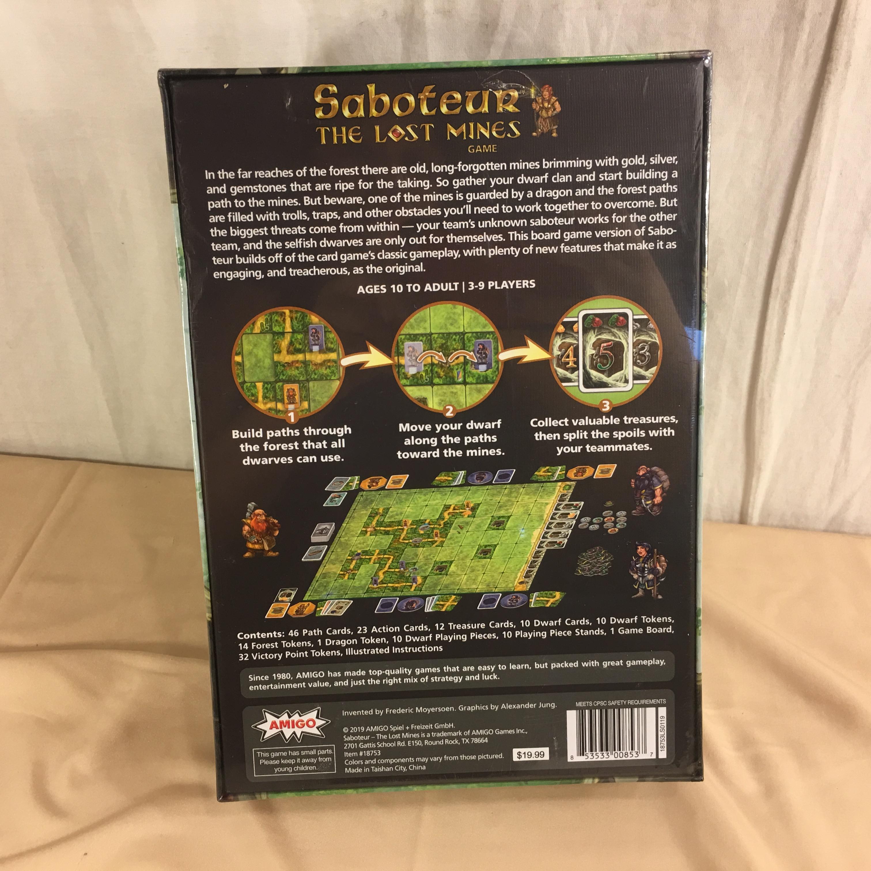 Collector New Sealed Amigo Saboteur The Lost Mines Game Ages 10 To Adult 7.1/2x 11"