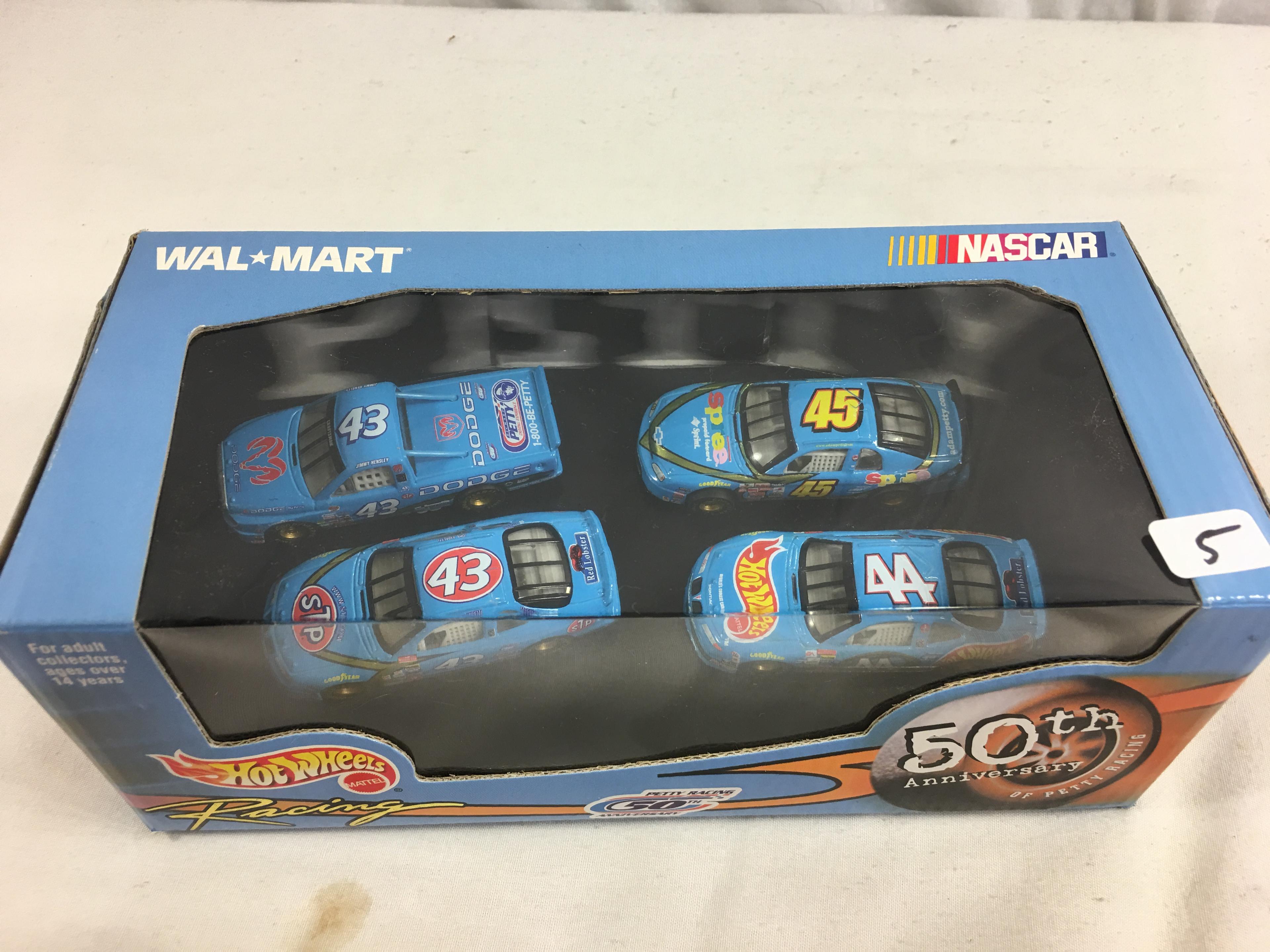 Collector NIP Hot Wheels Racing 50th Anniversary Nascar Walmart #43 4 Pack Set 1/64 Scale