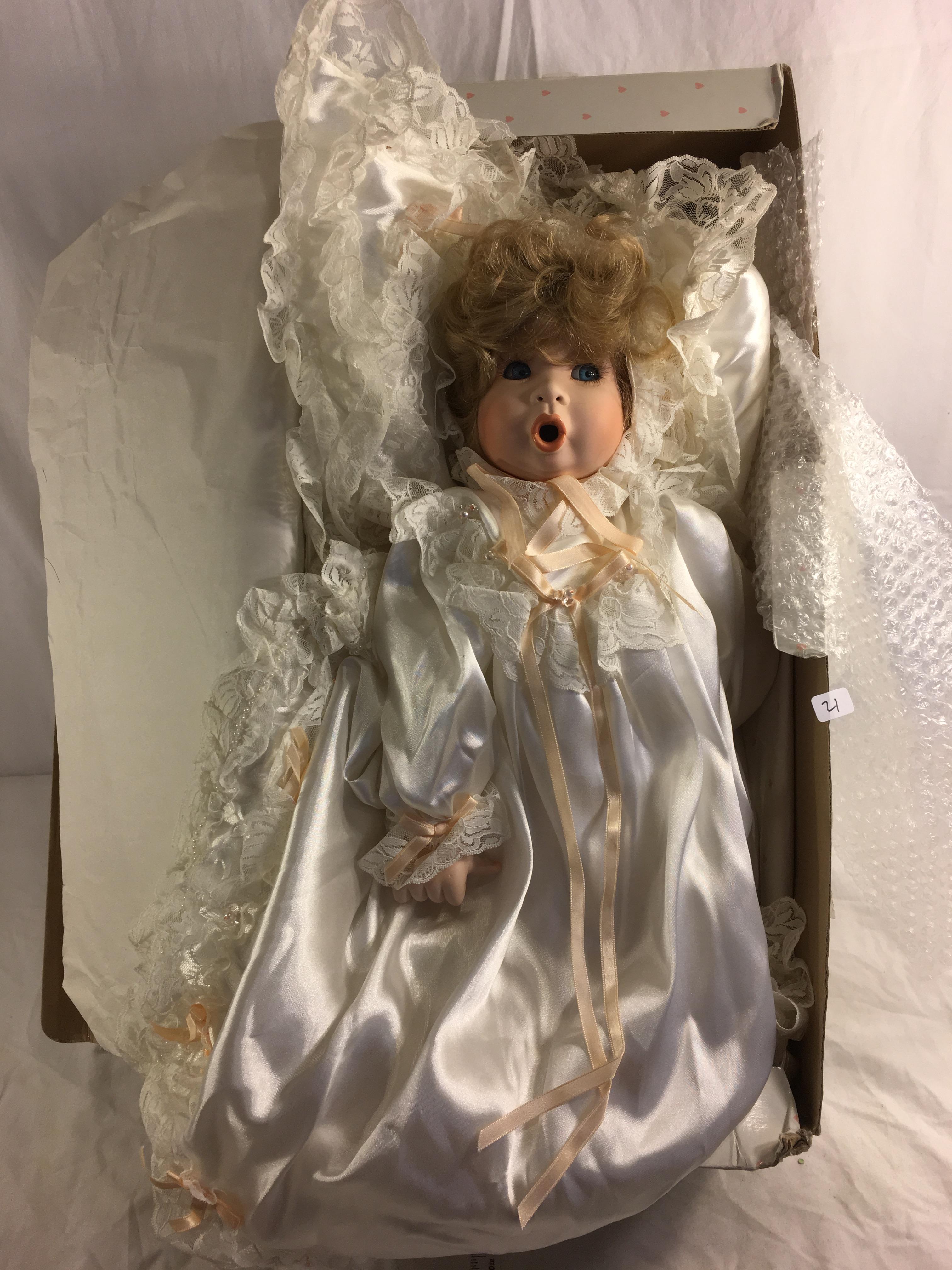 Collector Loose in Box Baby Girl With Big Pillow Porcelain Baby Doll 21"Tall Box Size