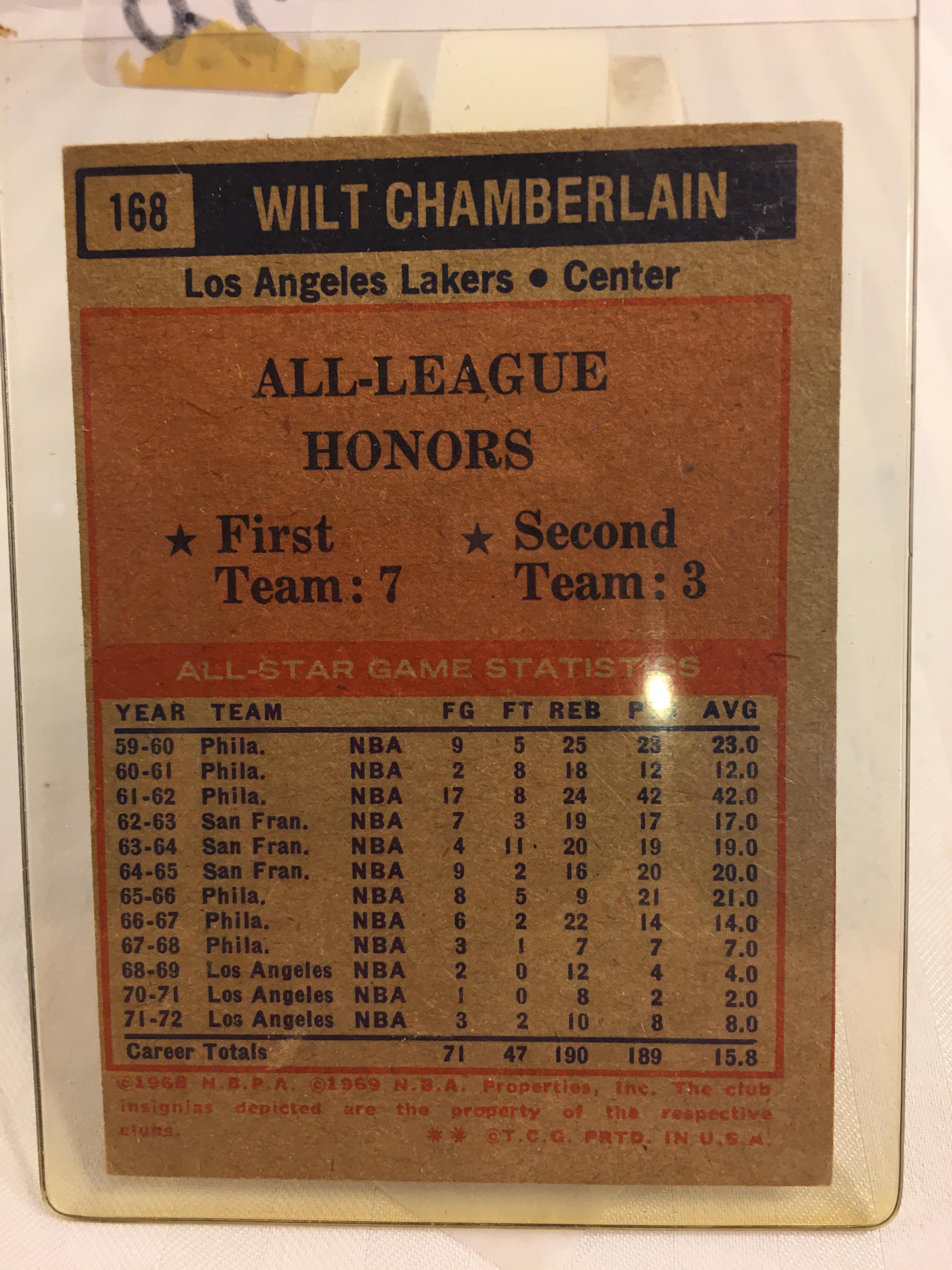 Collector Vintage 1972-73 Topps Basketball Wilt Chamberlain All Pro card #168 NBA Sport Card