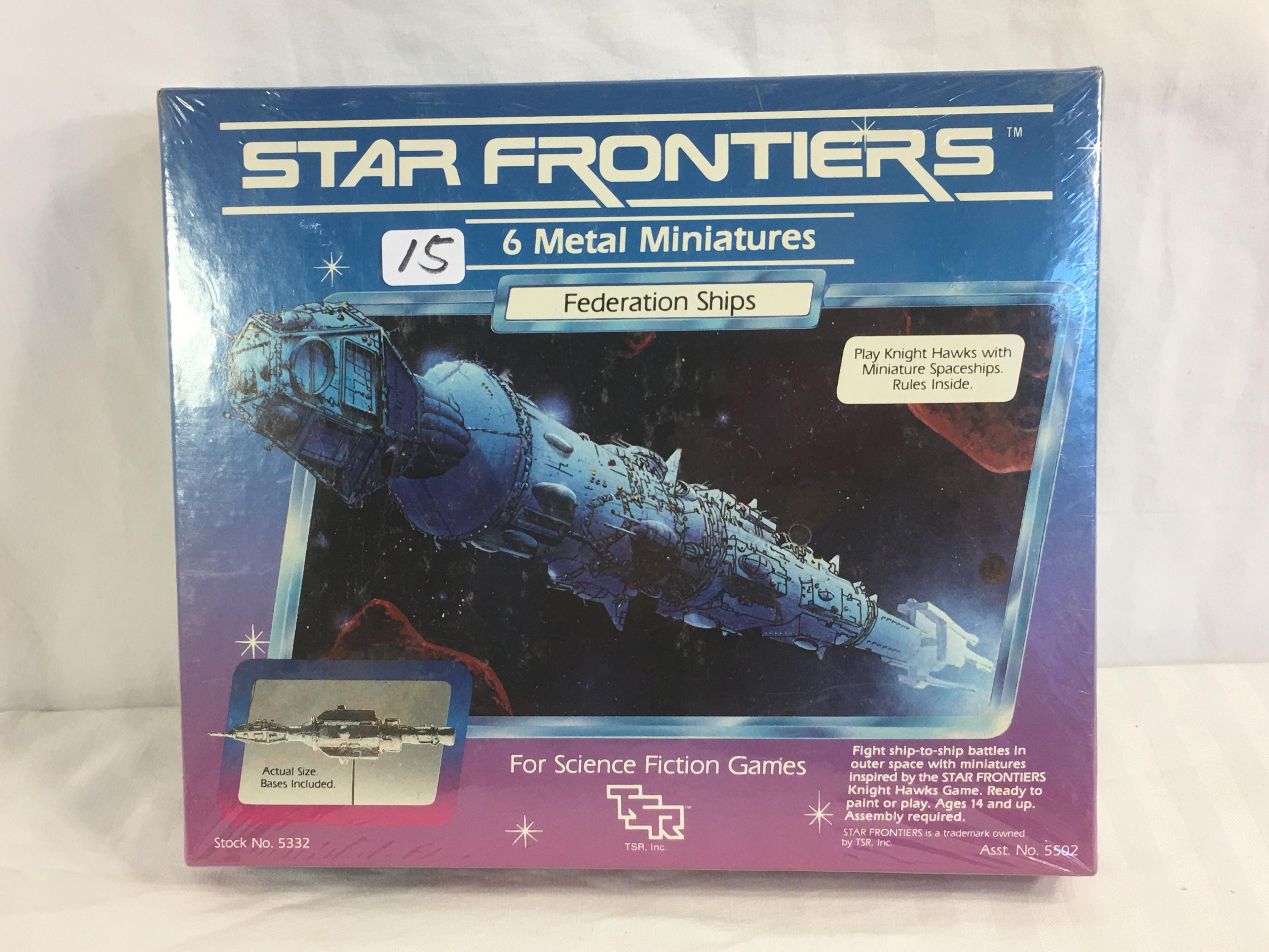 Collector TSR Star Frontier Federation Ships 6 Metal Minmiatures #5502  8.5"BY7" Box Size