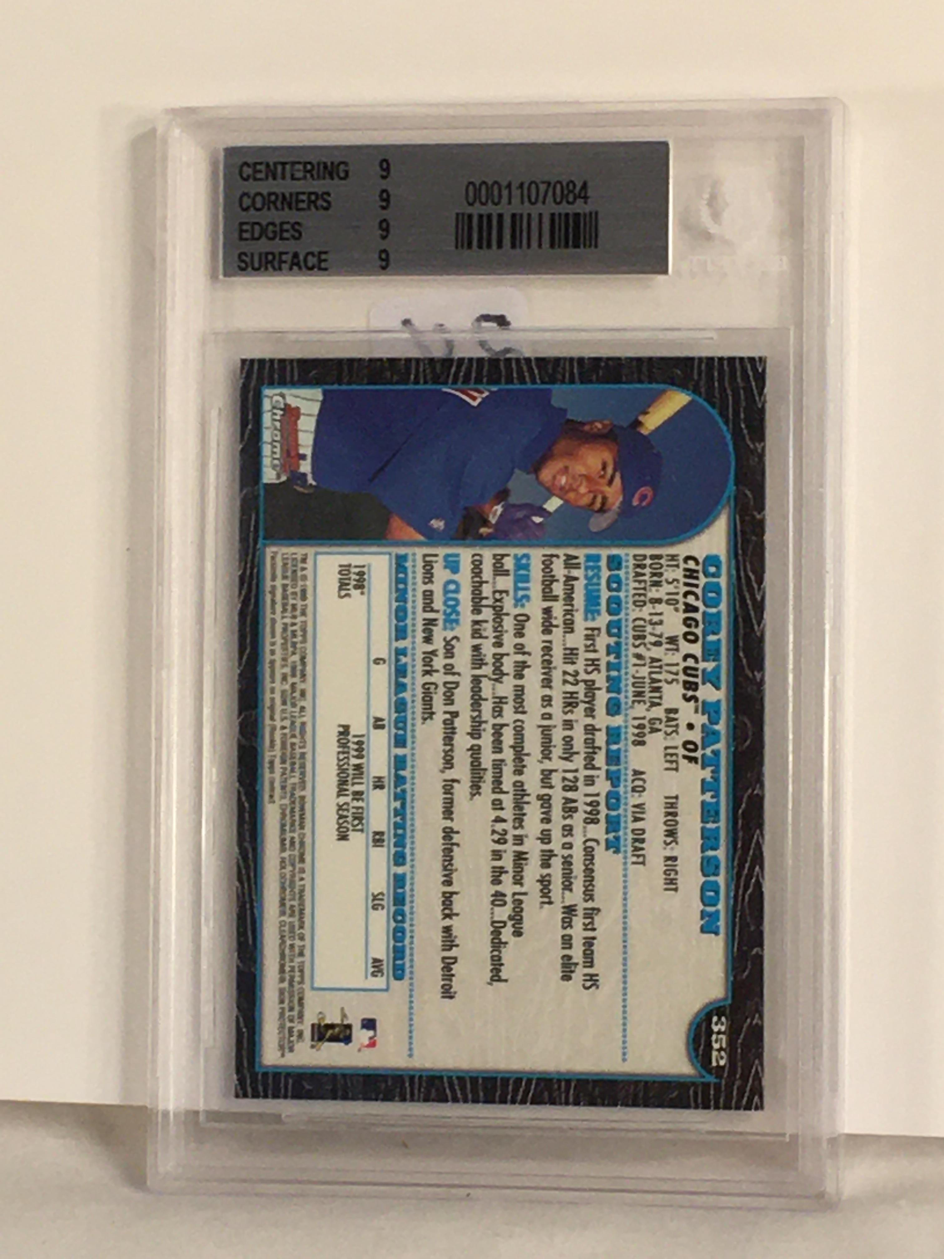 Collector Beckett Graded 1999 Bowman Chrome #352 Corey Patterson 9 Mint Baseball #0001107084