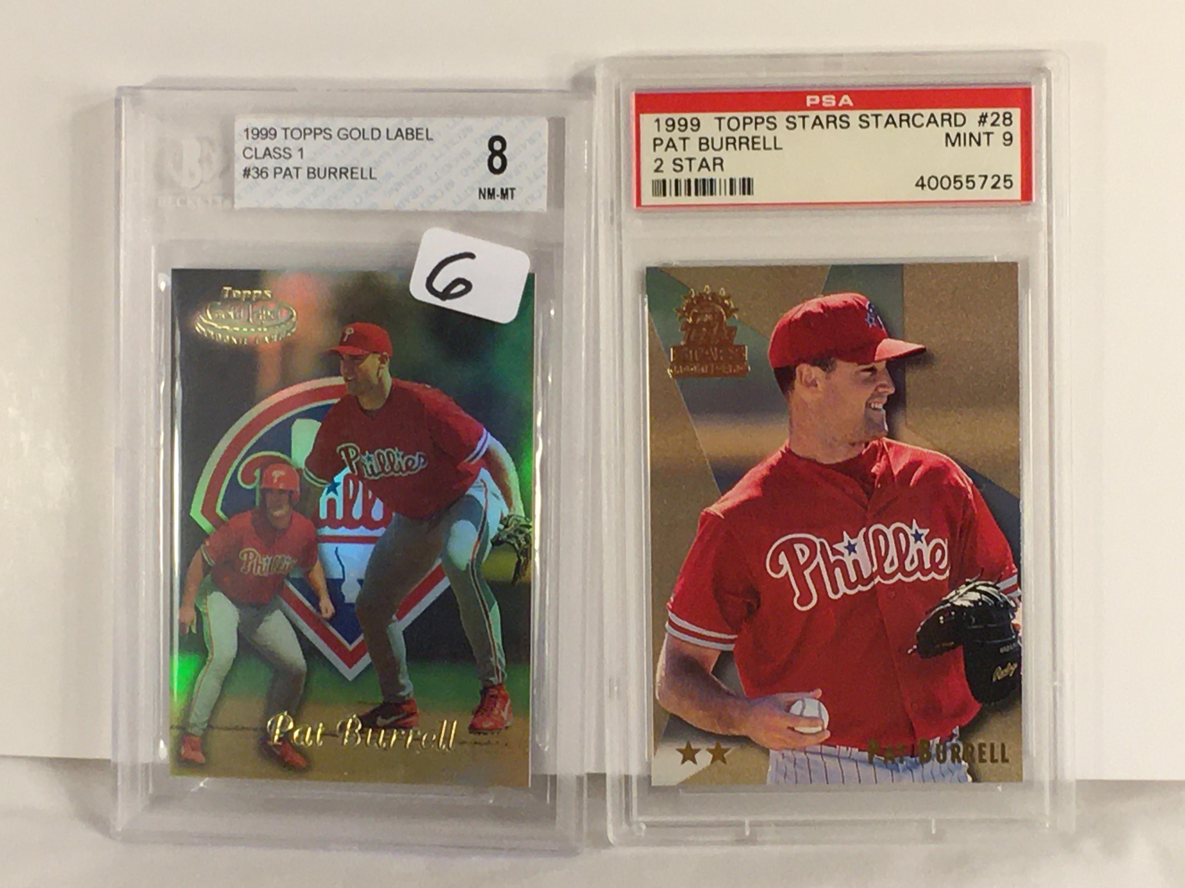 Lot of 2 Pcs Beckett & PSA Graded 1999 Topps Star Gold Label Pat Burrell #28 #36 Baseball 8 Mint & 9