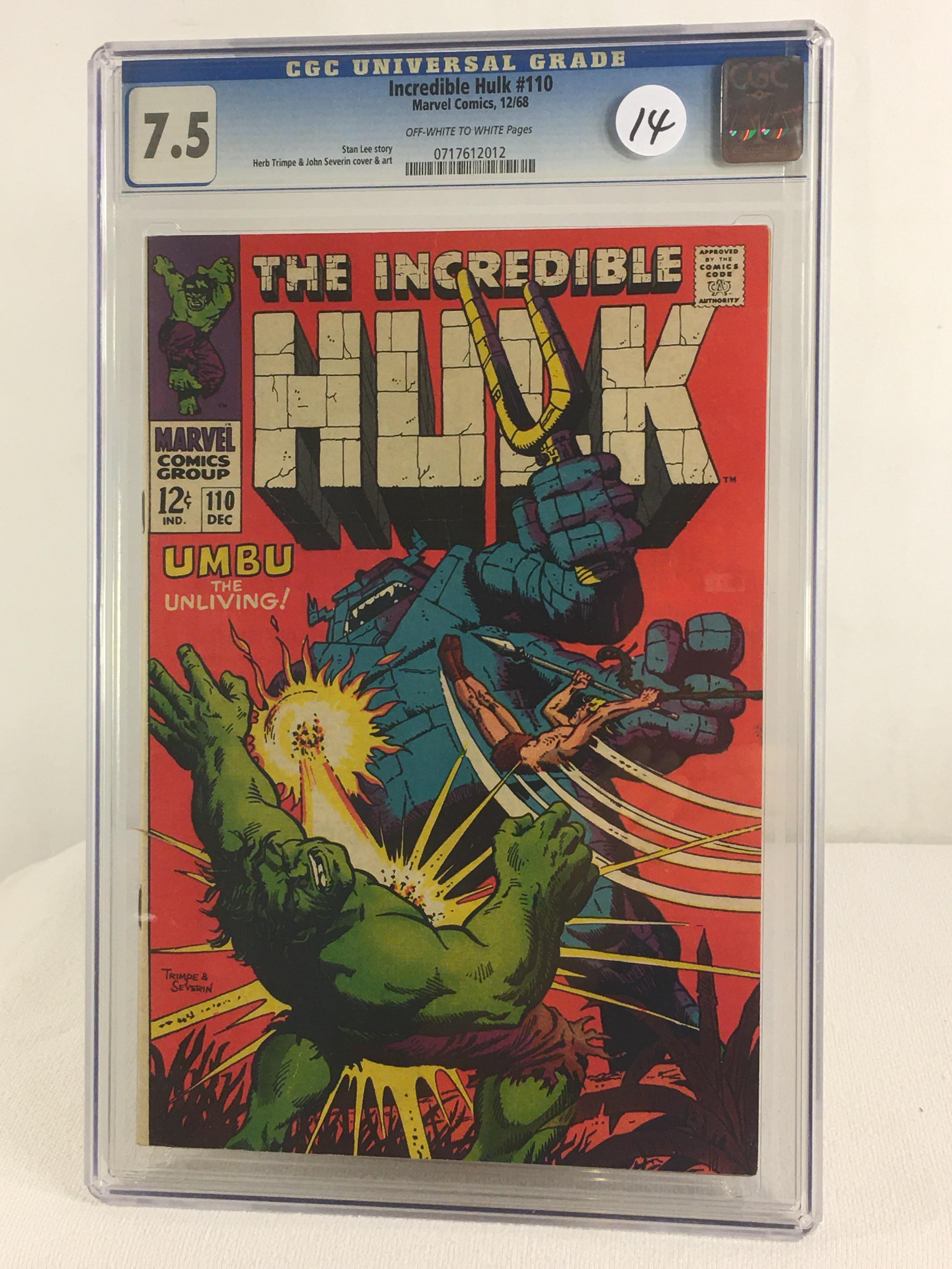 Collector Vintage CGC Universal Grade 7.5 Incredible Hulk #110 Marvel Comics 12/68