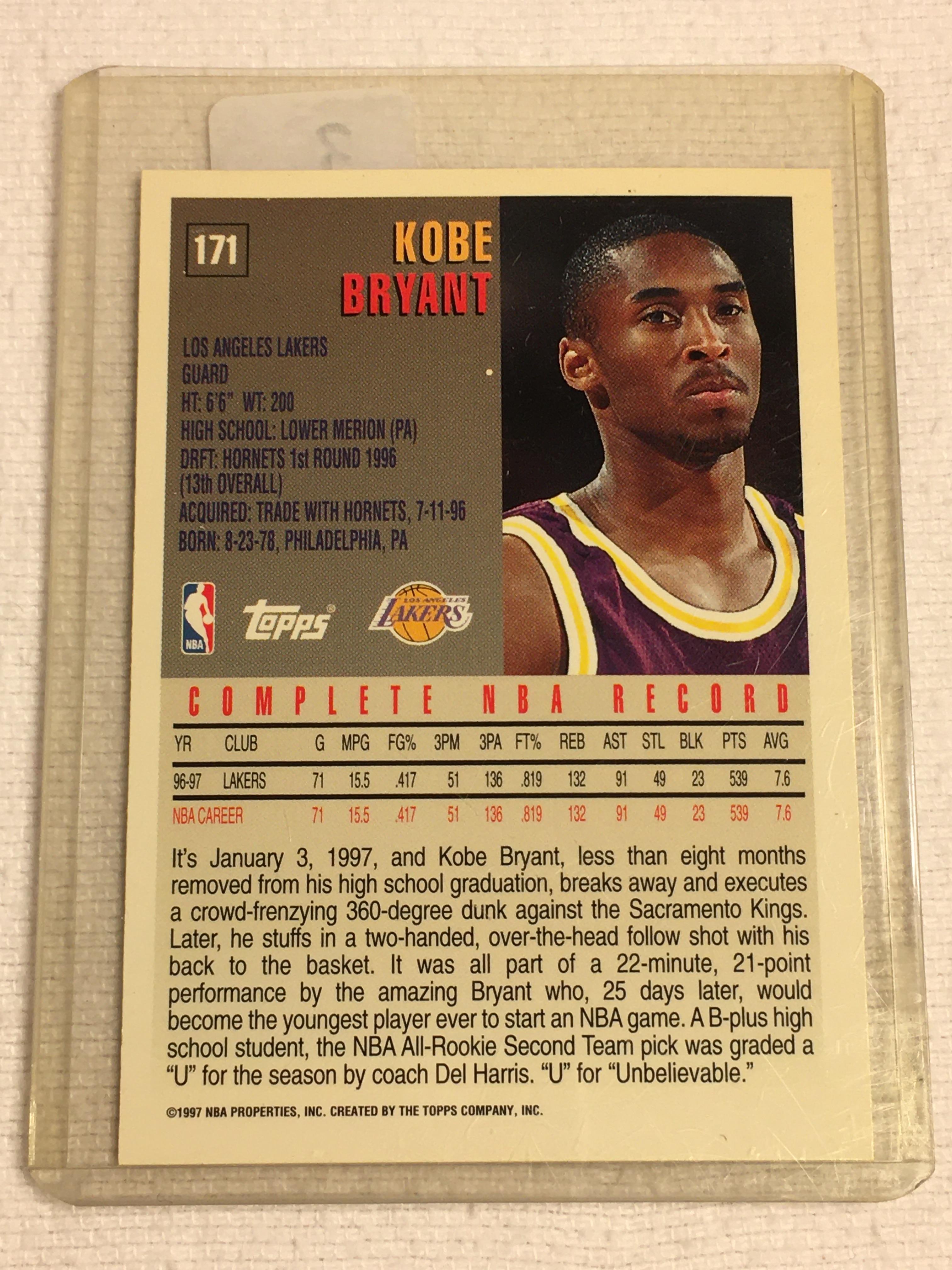 Collector 1997 Topps LA Lakers Kobe Bryant Basketball Card No. 171