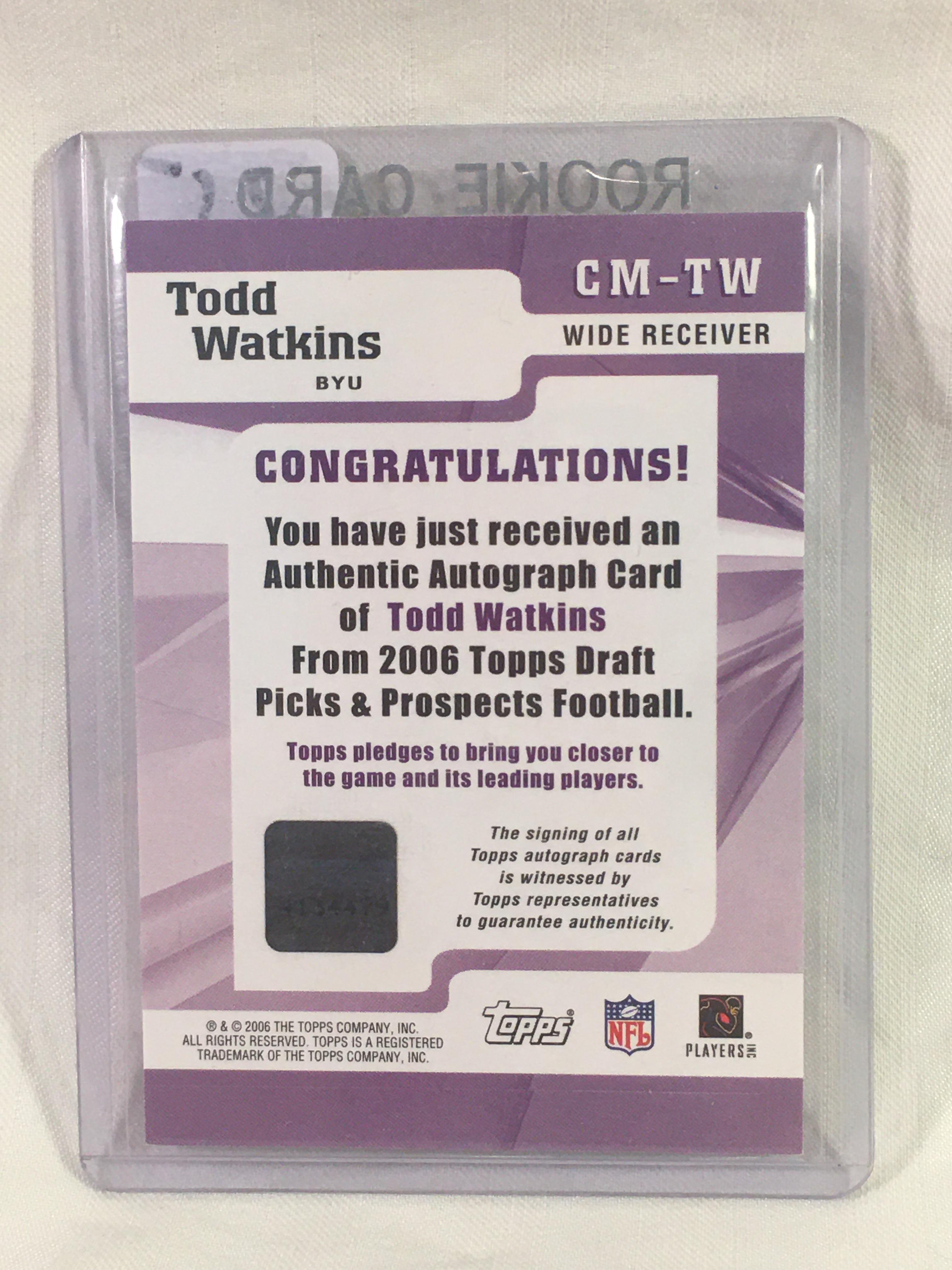 Collector NFL Football Signed Sport Card By: 2006 Topps Todd Watkins