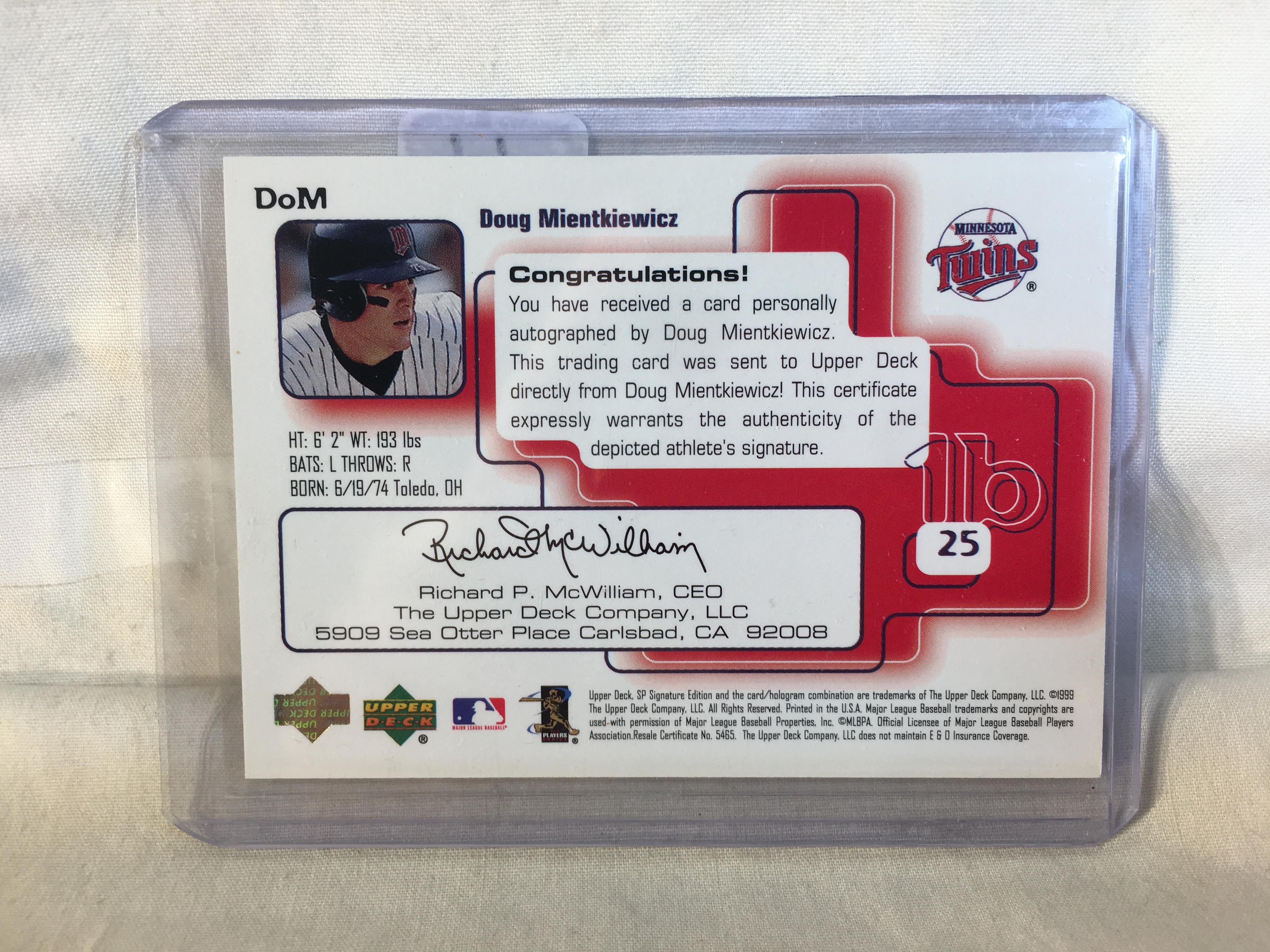 Collector 1999 SP Signature Edition Doug Mientrkiewicz Baseball Trading Card Signed