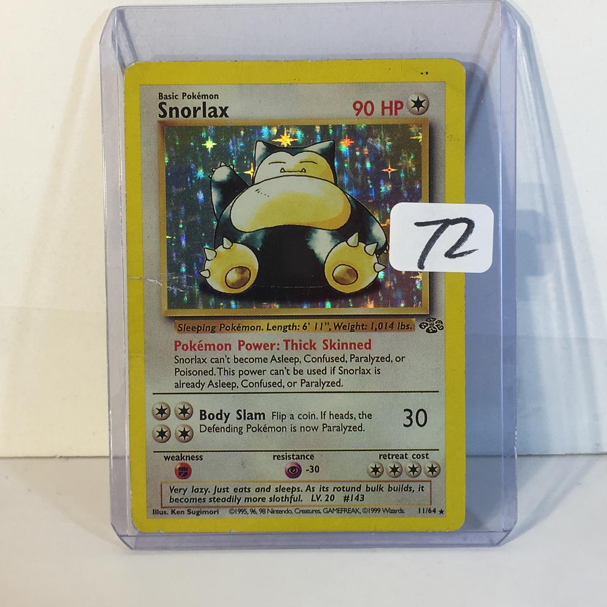 Modern 1999 Pokemon TCG Basic Snorlax Hp90 Holo Sleeping Pokemon 11/64