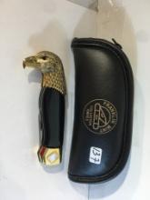 New Franklin Mint Collector Knives W/COA American Bald Eagle With Case Size:5"Closed Folder Knife