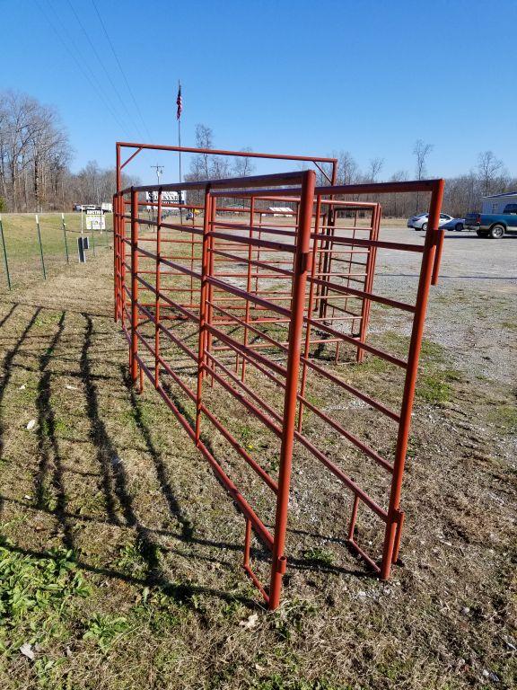 SWEEP CORRAL W/ HEAVY DUTY PANELS AND 1 10' BOW GATE, EXTRA TALL, SET UP IS