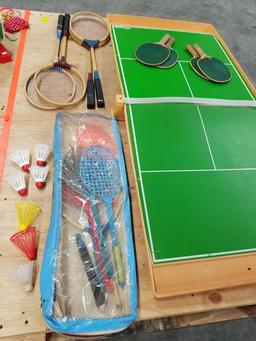 GAMES LOT: AUROA ZING TABLE TENNIS SET, BADMITTION SET, ANTIQUE NATIONAL KI