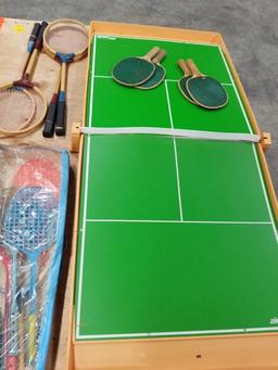 GAMES LOT: AUROA ZING TABLE TENNIS SET, BADMITTION SET, ANTIQUE NATIONAL KI