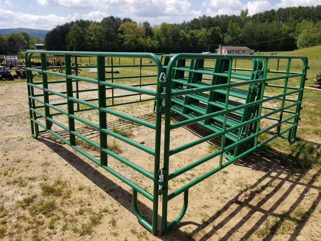 NEW 12' GREEN CORRAL PANELS, 3 BRACE, WITH PINS, 5' TALL (SET OF 10 FOR ONE