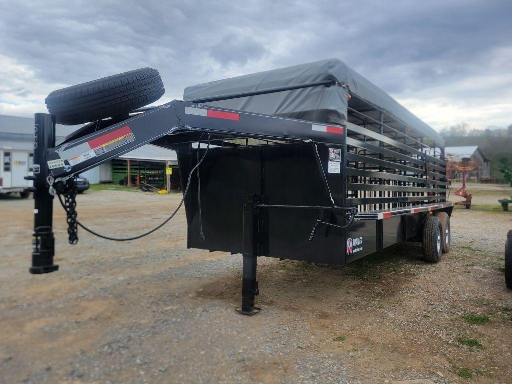 NEW 2023 WW 20' x 6'8" GOOSENECK STOCK TRAILER, TARP TOP, TWO 7,000 LB AXLE