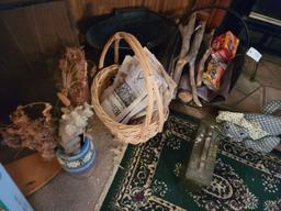 CANDLE HOLDER, WICKER BASKETS, FIREPLACE TOOL SET