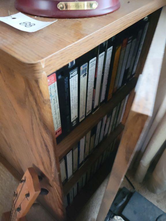 WOODEN TABLE WITH VHS HOLDER, VHS INCLUDED