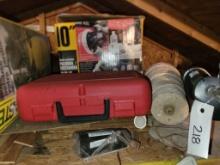 10" BUFFER, 2 GAL PUMP UP SPRAYER, MISC STUFF, SPARK PLUGS