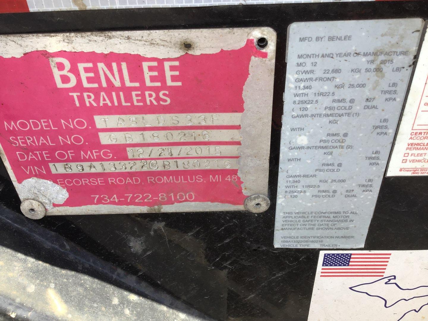 2016 BENLEE TASLDS33F Serial Number: 1B9A13322GB180216