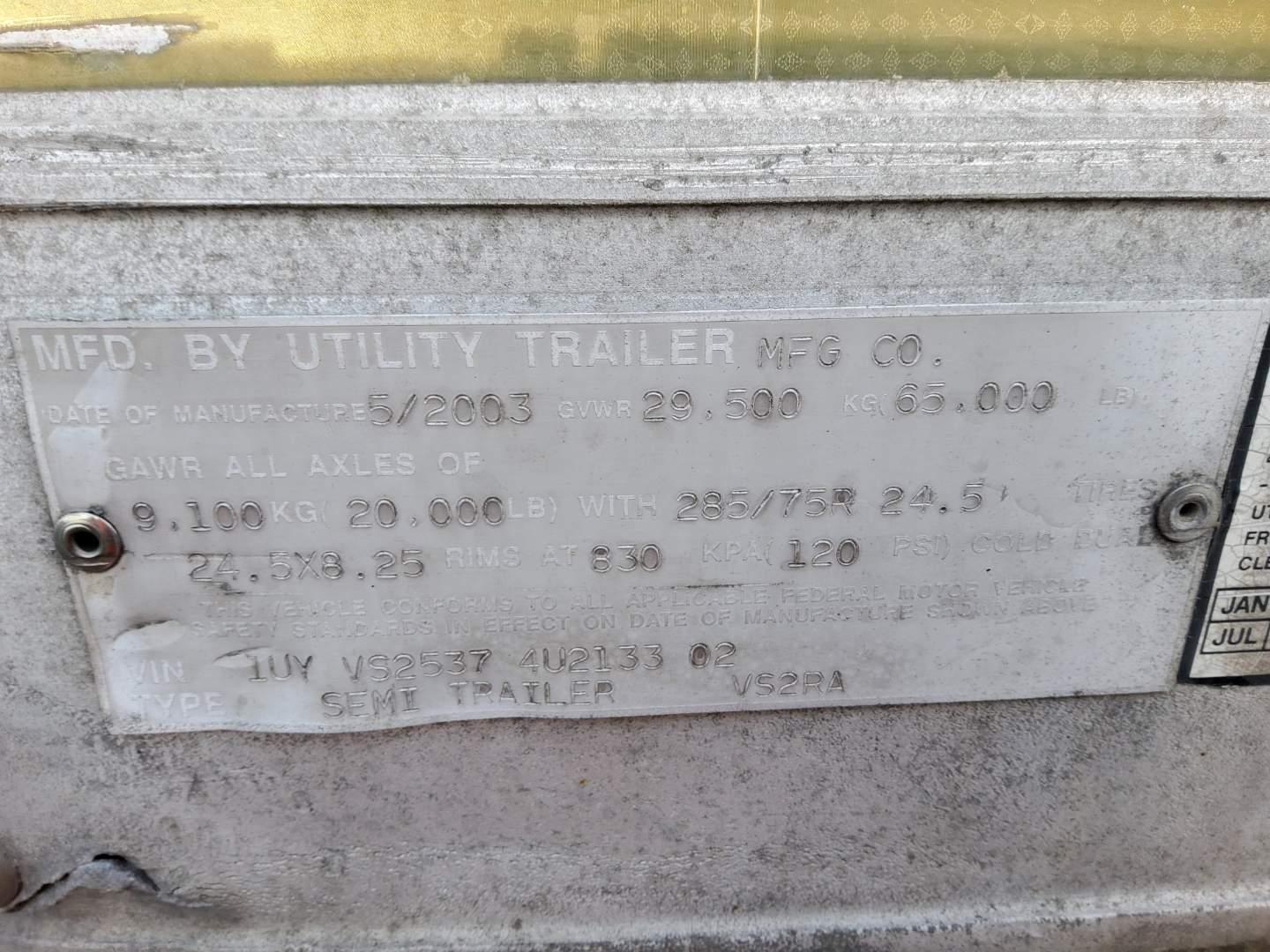 2004 UTILITY  REEFER Serial Number: 1UYVS25374U213302