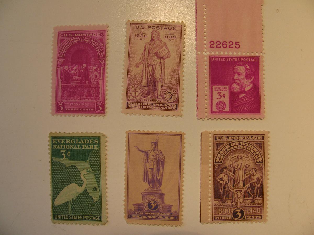 6 Vintage Unused Mint U.S. Stamps