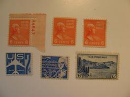 6 Vintage Unused Mint U.S. Stamps