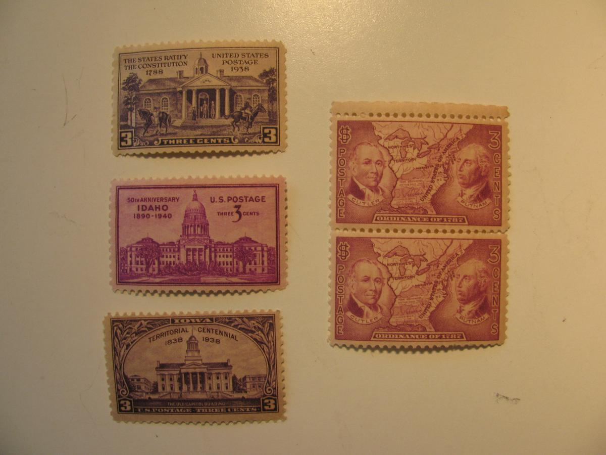 5 Vintage Unused Mint U.S. Stamps