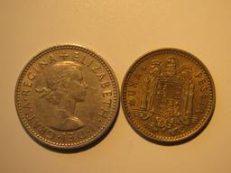 Foreign Coins: 1963 Great Britain1 Shilling & 1966 Spain1 Peseta