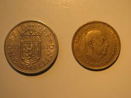 Foreign Coins: 1963 Great Britain1 Shilling & 1966 Spain1 Peseta